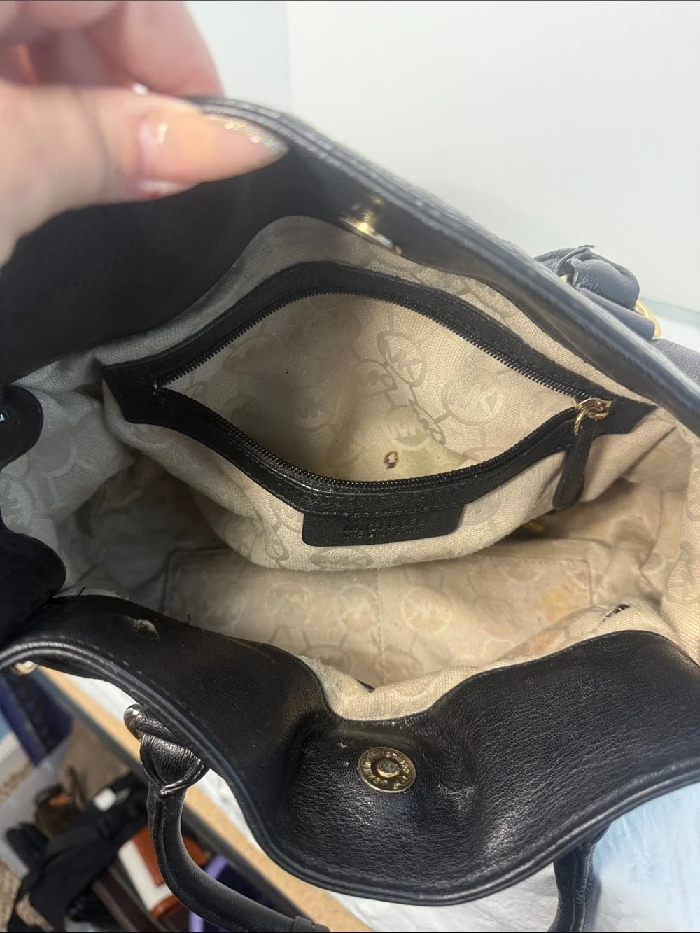 Classic Black Leather Satchel Handbag with Gold Hardware